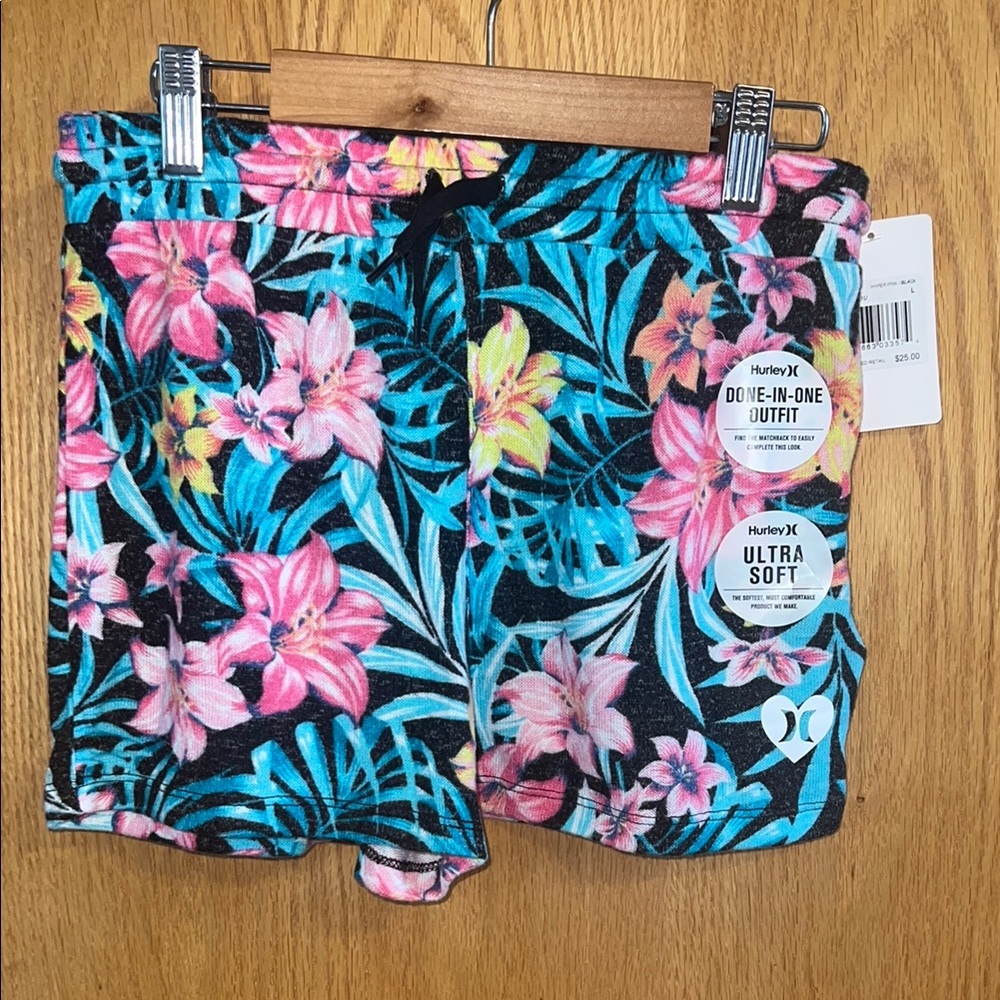 Hurley Black and Pink Shorts Vibrant Design Size Large‎ girls Hawaiian Cruise